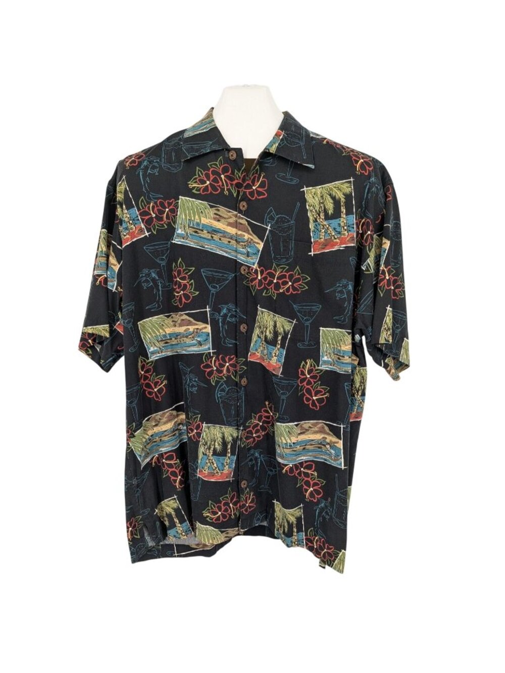 Vintage 90s Hawaiian Aloha Shirt Button‎ Up Tropical Tiki Resort USA Made Large
